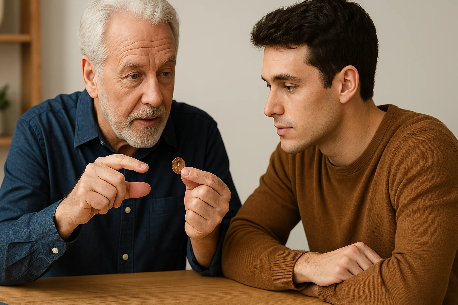 An experienced collector explains subtle features of a Lincoln Wheat penny to a newer hobbyist, highlighting what makes certain dates and conditions more valuable.